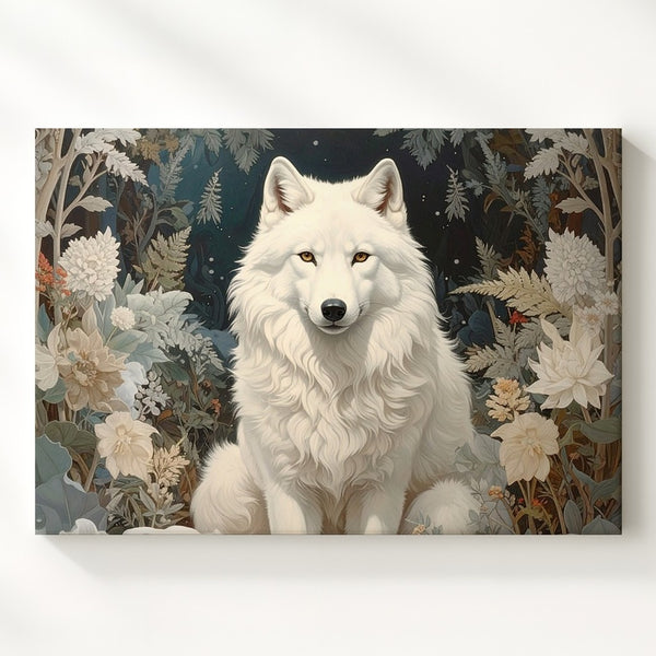 Majestic White Wolf Canvas – Mystical Winter Forest Fantasy Art - Gifitto
