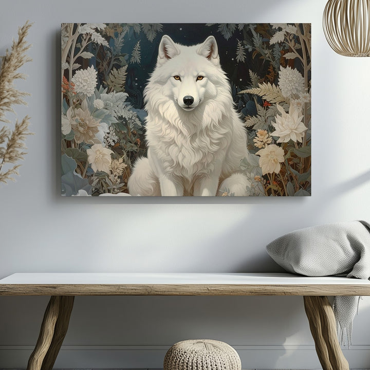 Majestic White Wolf Canvas – Mystical Winter Forest Fantasy Art - Gifitto