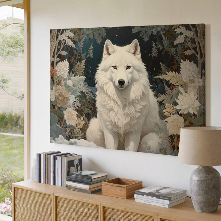 Majestic White Wolf Canvas – Mystical Winter Forest Fantasy Art - Gifitto