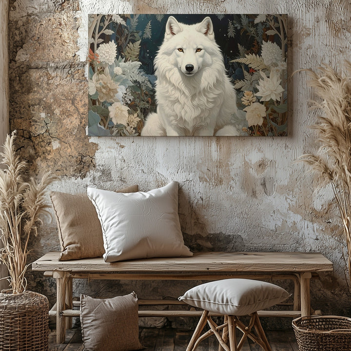 Majestic White Wolf Canvas – Mystical Winter Forest Fantasy Art - Gifitto