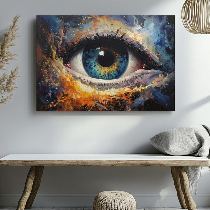 Cosmic Eye Nebula Canvas – Surreal Galactic Vortex in Orange, Blue & Black - Gifitto