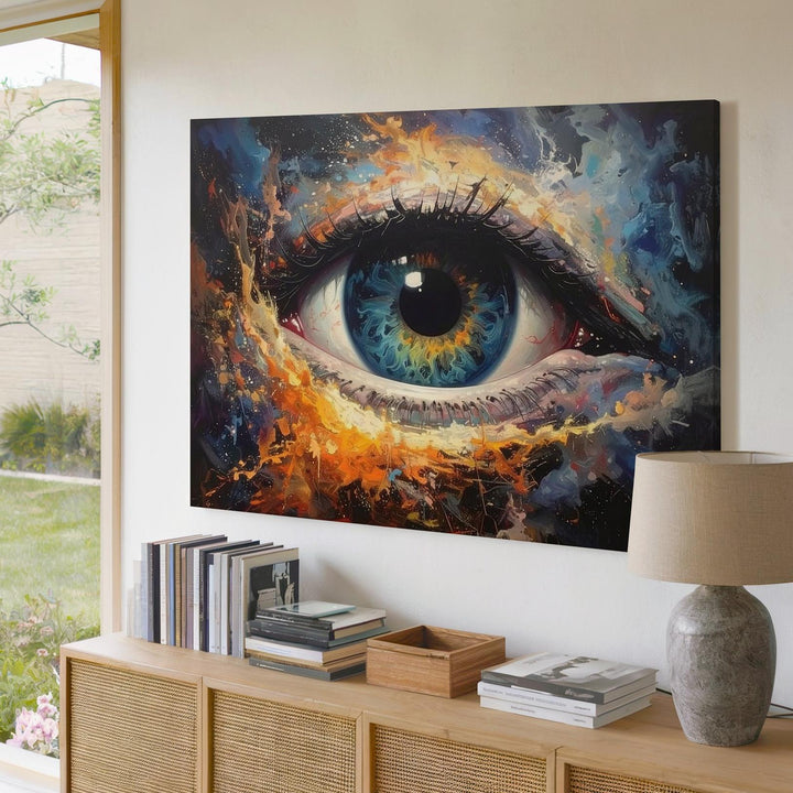 Cosmic Eye Nebula Canvas – Surreal Galactic Vortex in Orange, Blue & Black - Gifitto