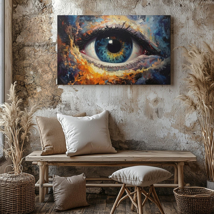Cosmic Eye Nebula Canvas – Surreal Galactic Vortex in Orange, Blue & Black - Gifitto