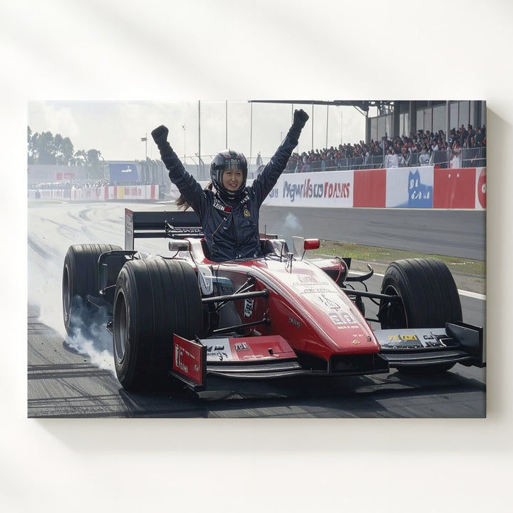 Victory Stance Canvas – Red Bull F1 Driver Celebrating on Track - Gifitto