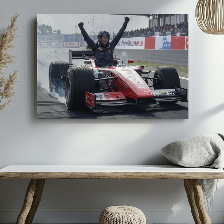 Victory Stance Canvas – Red Bull F1 Driver Celebrating on Track - Gifitto
