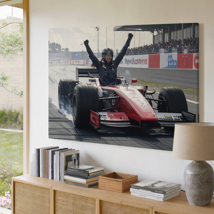 Victory Stance Canvas – Red Bull F1 Driver Celebrating on Track - Gifitto