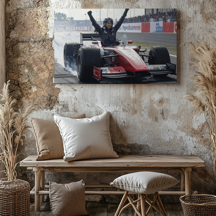 Victory Stance Canvas – Red Bull F1 Driver Celebrating on Track - Gifitto