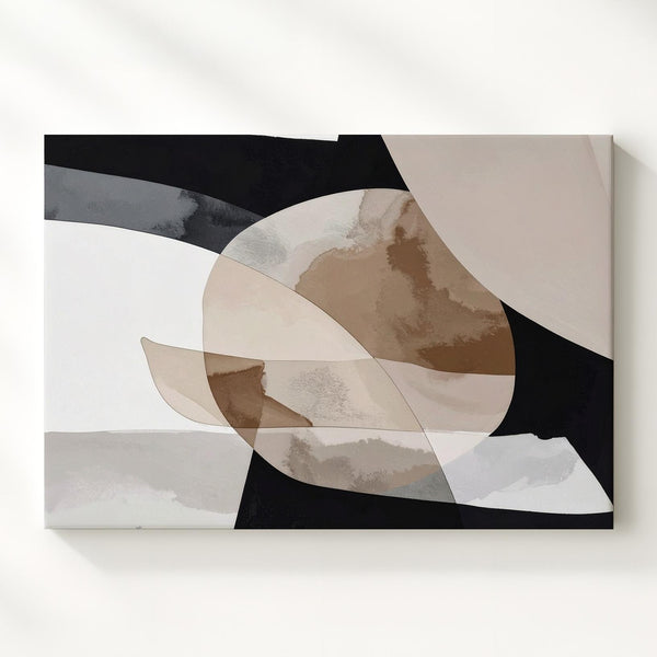 Organic Layered Forms Canvas – Abstract Art with Beige and Black-and-White Contrast - Gifitto