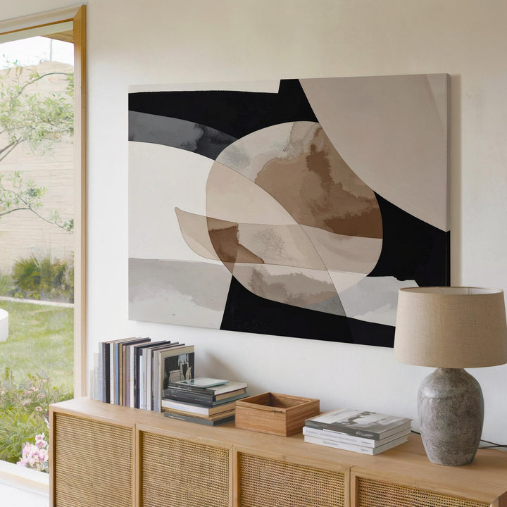 Organic Layered Forms Canvas – Abstract Art with Beige and Black-and-White Contrast - Gifitto