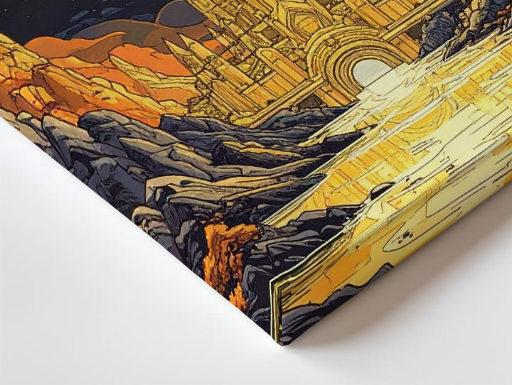 Golden Moon City Canvas – Surreal Fantasy Landscape Wall Art - Gifitto
