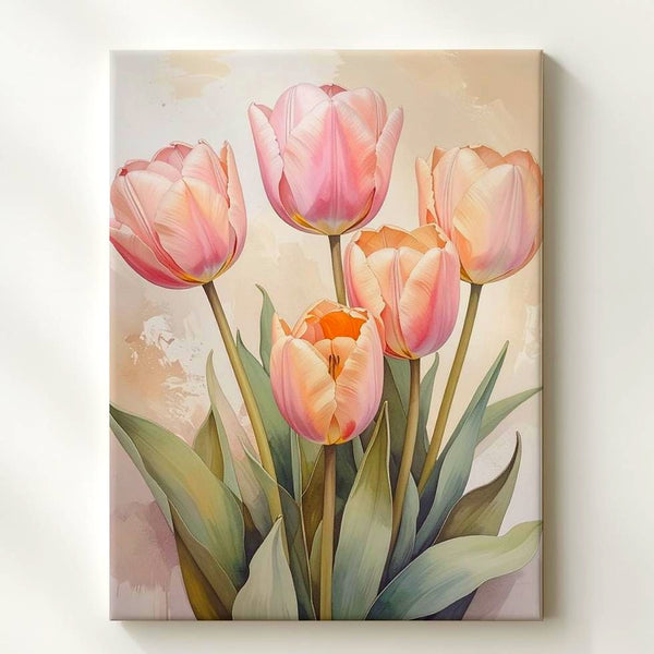 Pastel Tulip Bouquet Canvas – Elegant Spring Wall Art - Gifitto