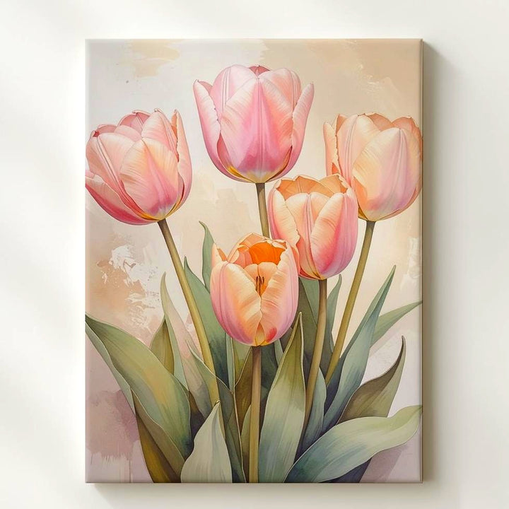 Pastel Tulip Bouquet Canvas – Elegant Spring Wall Art - Gifitto