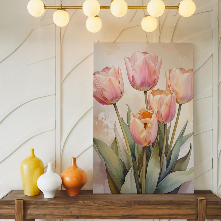 Pastel Tulip Bouquet Canvas – Elegant Spring Wall Art - Gifitto
