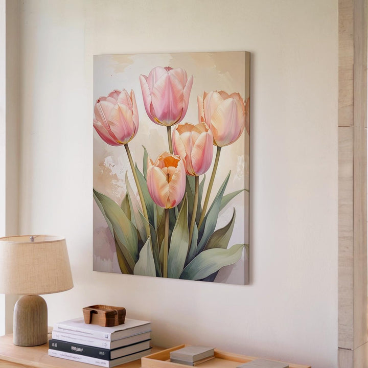 Pastel Tulip Bouquet Canvas – Elegant Spring Wall Art - Gifitto