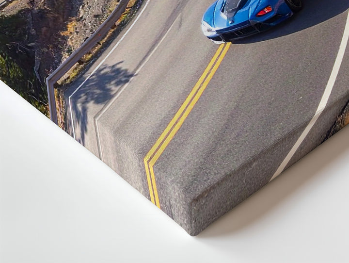 Edge of Grip Canvas – Blue Sports Car Drifting Through Mountain Curve - Gifitto