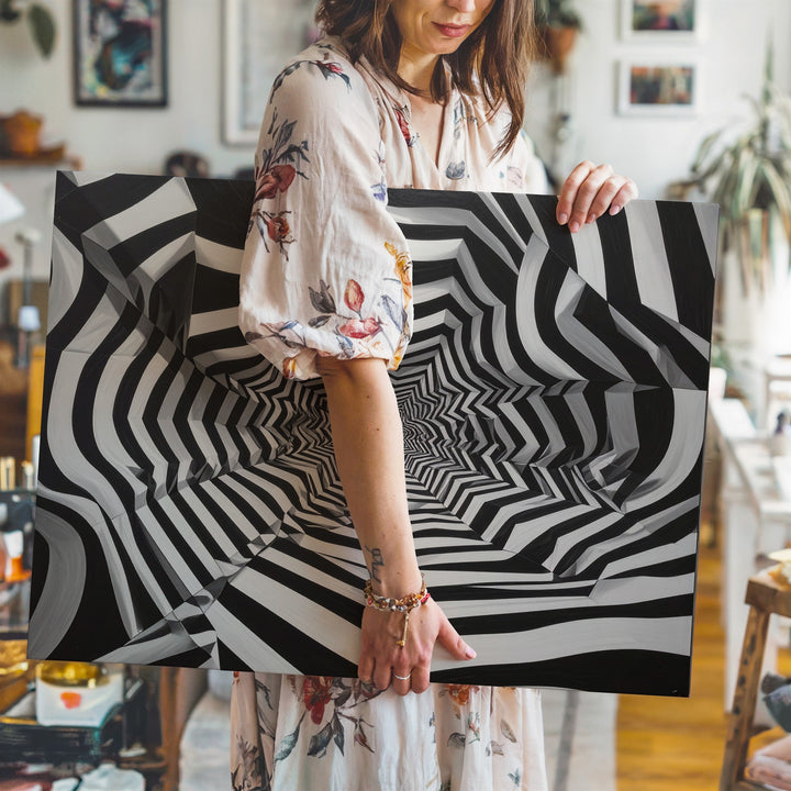 Optical Vortex Canvas – Abstract Black & White Illusion Art - Gifitto