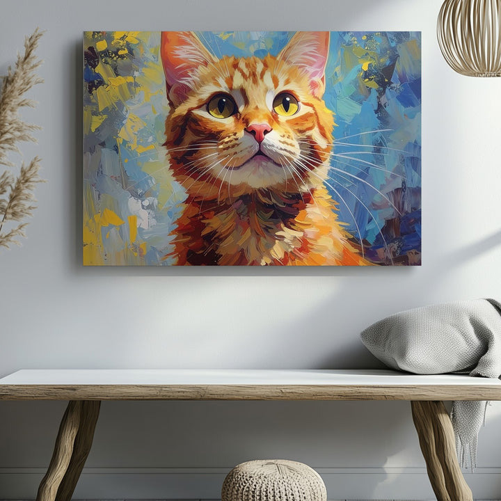 Expressive Ginger Tabby Cat Canvas – Impressionistic Feline Portrait Art - Gifitto