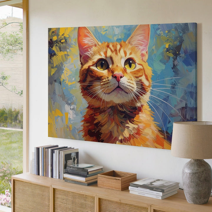 Expressive Ginger Tabby Cat Canvas – Impressionistic Feline Portrait Art - Gifitto