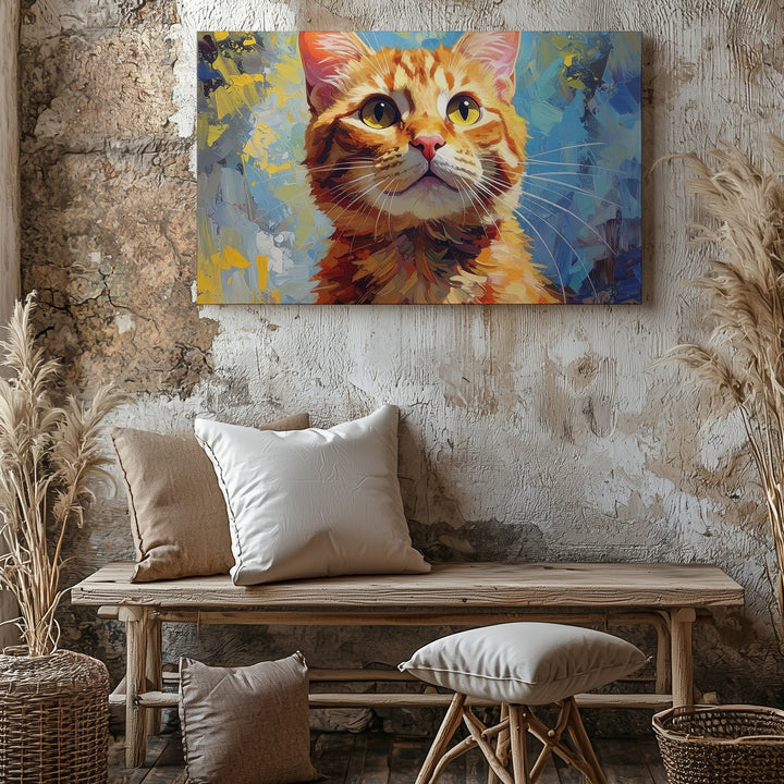 Expressive Ginger Tabby Cat Canvas – Impressionistic Feline Portrait Art - Gifitto