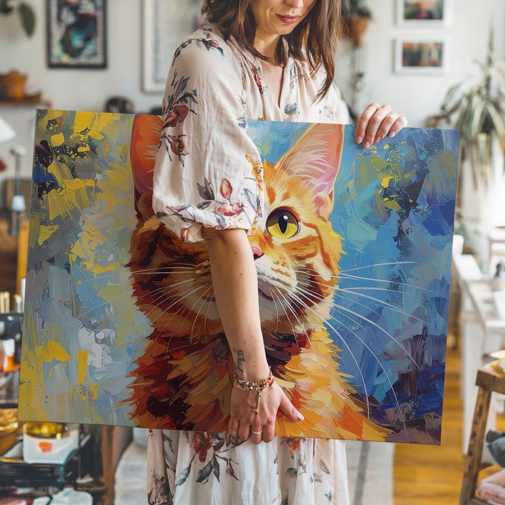 Expressive Ginger Tabby Cat Canvas – Impressionistic Feline Portrait Art - Gifitto