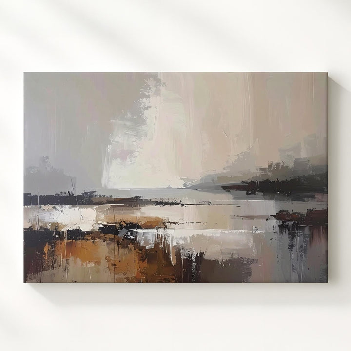 Serene Horizon Canvas – Soft Abstract Landscape in Beige, Gray, and Warm Tones - Gifitto