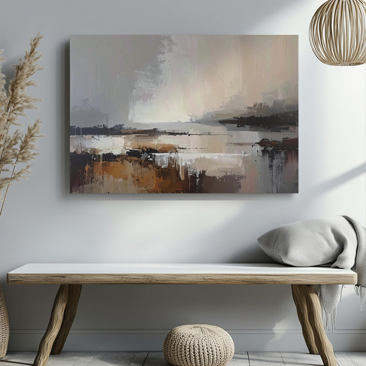 Serene Horizon Canvas – Soft Abstract Landscape in Beige, Gray, and Warm Tones - Gifitto