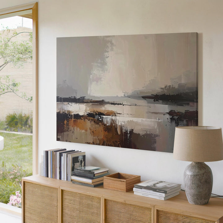 Serene Horizon Canvas – Soft Abstract Landscape in Beige, Gray, and Warm Tones - Gifitto
