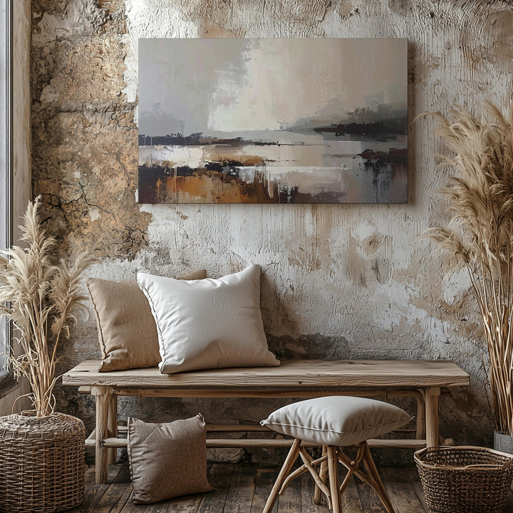 Serene Horizon Canvas – Soft Abstract Landscape in Beige, Gray, and Warm Tones - Gifitto