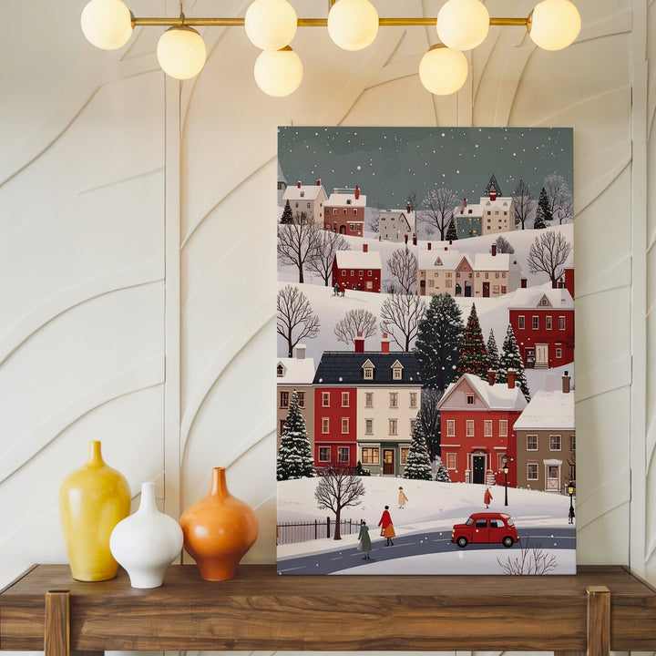 Cozy Graphic Winter Village Canvas – Whimsical Snowy Town Scene - Gifitto