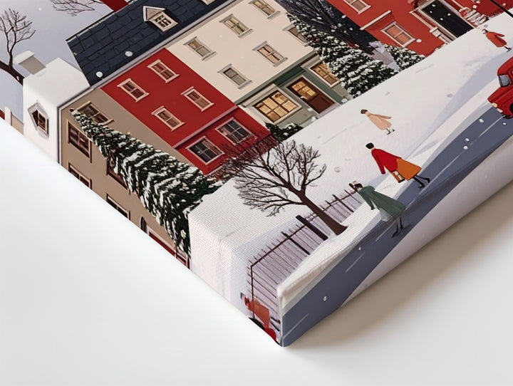 Cozy Graphic Winter Village Canvas – Whimsical Snowy Town Scene - Gifitto