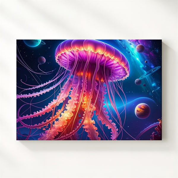 Galactic Jellyfish Canvas – Bioluminescent Space Creature in Electric Hues - Gifitto