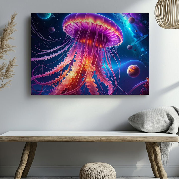 Galactic Jellyfish Canvas – Bioluminescent Space Creature in Electric Hues - Gifitto