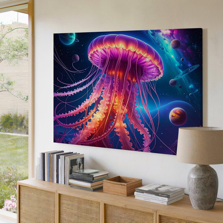 Galactic Jellyfish Canvas – Bioluminescent Space Creature in Electric Hues - Gifitto
