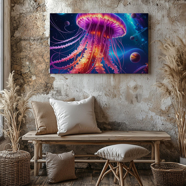 Galactic Jellyfish Canvas – Bioluminescent Space Creature in Electric Hues - Gifitto