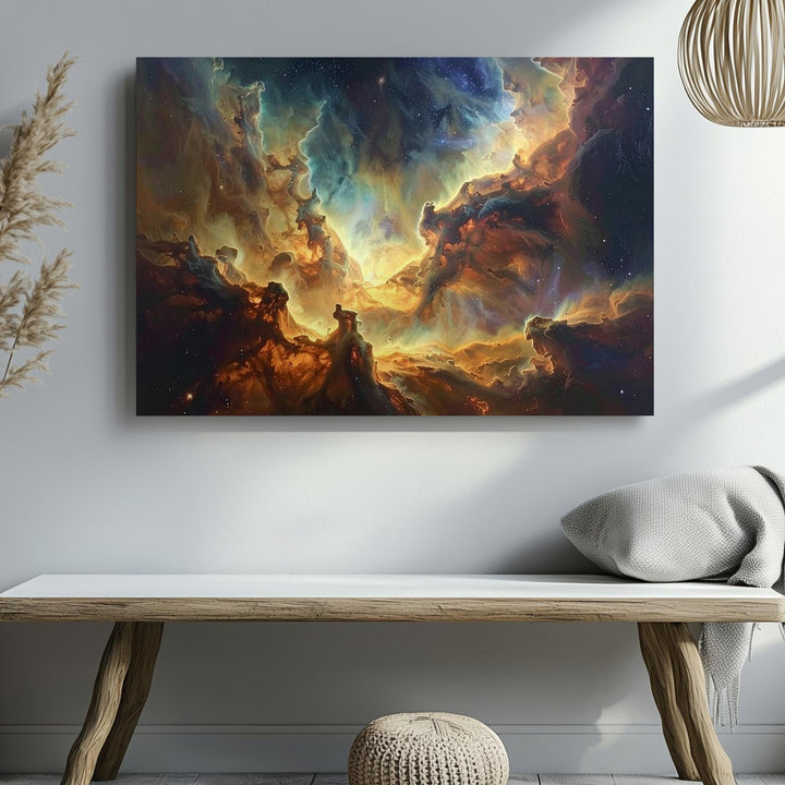Shadowed Nebula Canvas – Moody Galactic Dust in Gold, Brown & Olive Tones - Gifitto