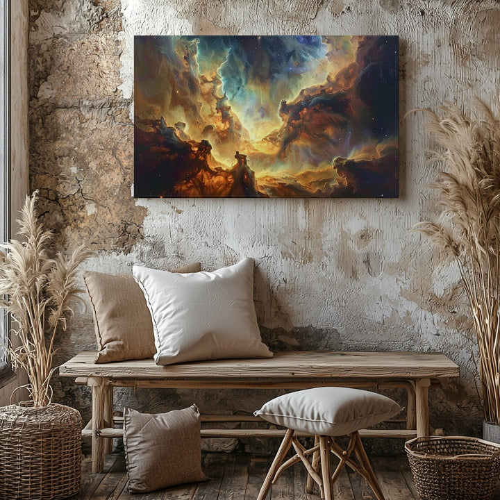 Shadowed Nebula Canvas – Moody Galactic Dust in Gold, Brown & Olive Tones - Gifitto