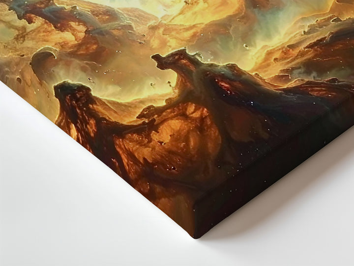 Shadowed Nebula Canvas – Moody Galactic Dust in Gold, Brown & Olive Tones - Gifitto