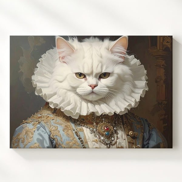 Royal Persian Cat Portrait Canvas – 18th Century Noble Attire Art - Gifitto