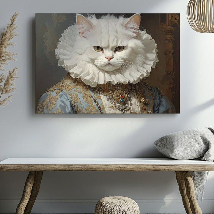 Royal Persian Cat Portrait Canvas – 18th Century Noble Attire Art - Gifitto