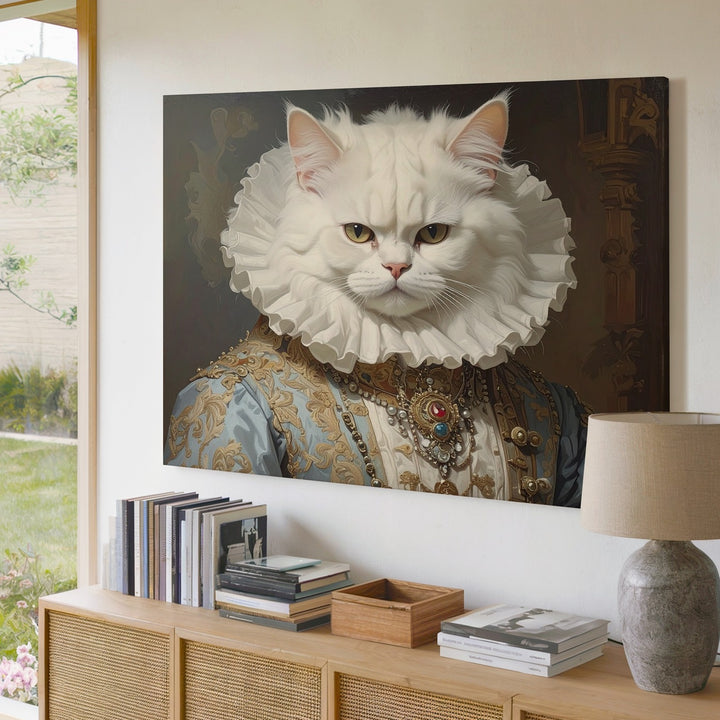 Royal Persian Cat Portrait Canvas – 18th Century Noble Attire Art - Gifitto