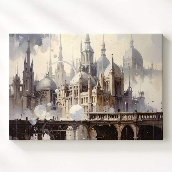 Silver Spire Utopia Canvas – Futuristic Fantasy Cityscape Wall Art - Gifitto