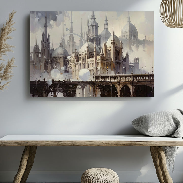 Silver Spire Utopia Canvas – Futuristic Fantasy Cityscape Wall Art - Gifitto