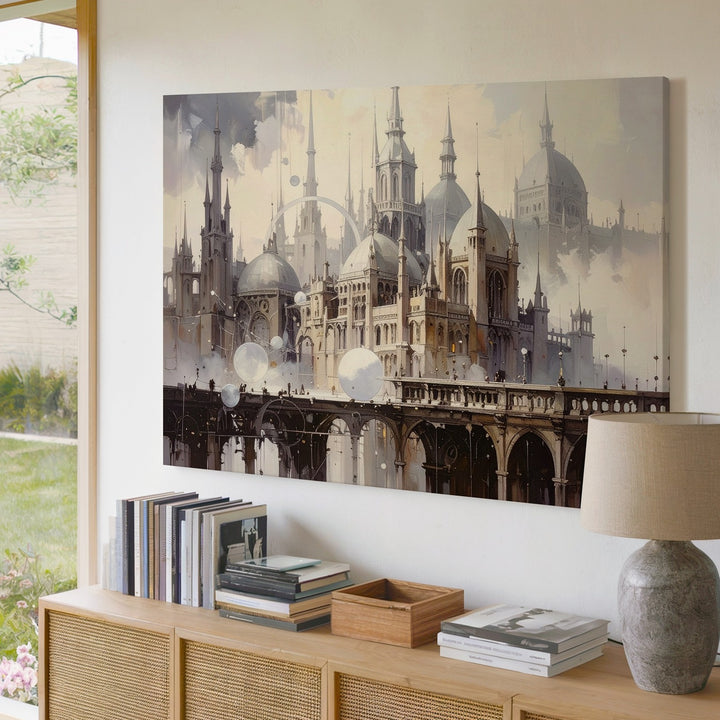Silver Spire Utopia Canvas – Futuristic Fantasy Cityscape Wall Art - Gifitto