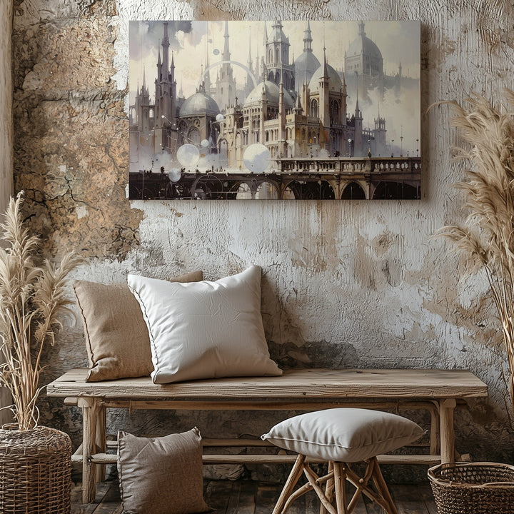 Silver Spire Utopia Canvas – Futuristic Fantasy Cityscape Wall Art - Gifitto