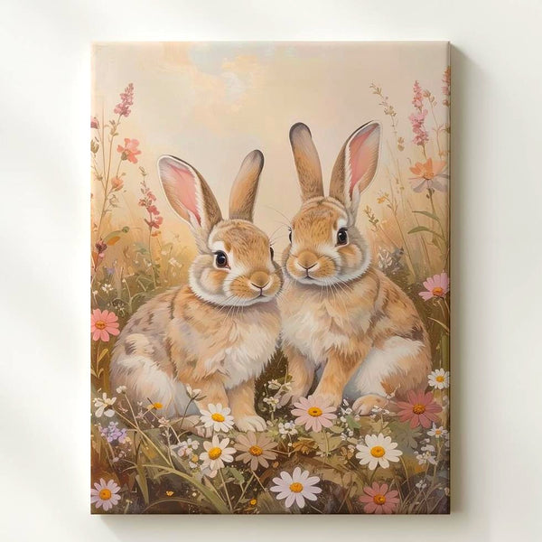 Sweet Rabbits in Wildflowers Canvas – Tender Meadow Wall Art - Gifitto