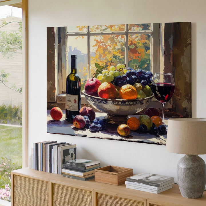Rustic Autumn Still Life Canvas – Traditional Oil Painting with Fruit & Wine - Gifitto