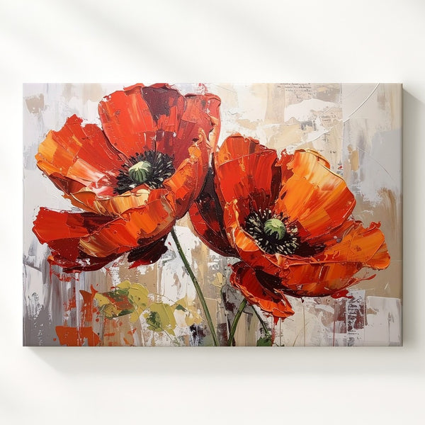 Fiery Red Poppies Canvas – Textured Abstract Floral Wall Art - Gifitto
