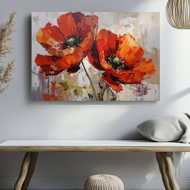 Fiery Red Poppies Canvas – Textured Abstract Floral Wall Art - Gifitto