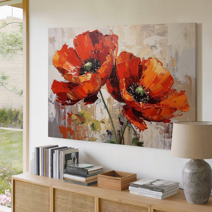 Fiery Red Poppies Canvas – Textured Abstract Floral Wall Art - Gifitto