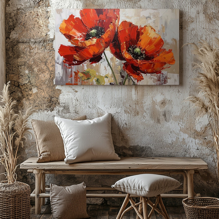 Fiery Red Poppies Canvas – Textured Abstract Floral Wall Art - Gifitto